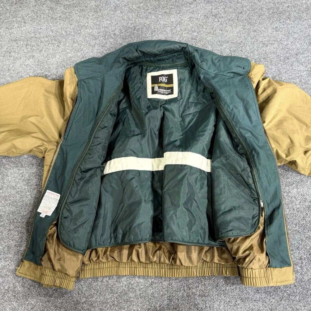Vintage London Fog FOG Mens Jacket Tan Green Full Zip Bomber Windbreaker Korea